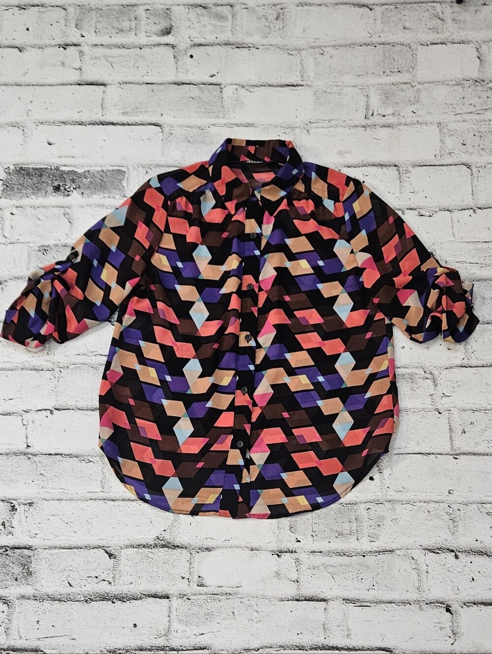 a.n.a A New Approach Blouse XS Multicolor Geometric Print Button Up Shirt